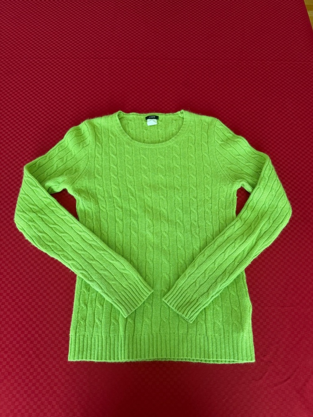 Y2K JCrew Women’s Lime Cable-Knit Crewneck Sweater